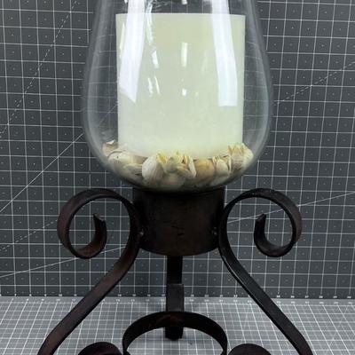 Wrought Iron Base and Glass with Candle, Candle Holder