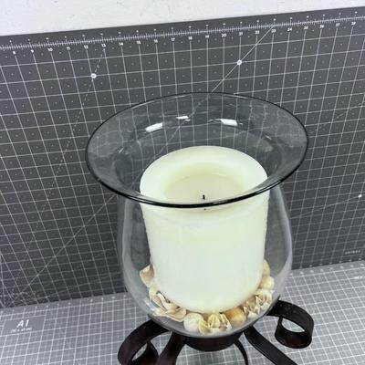 Wrought Iron Base and Glass with Candle, Candle Holder