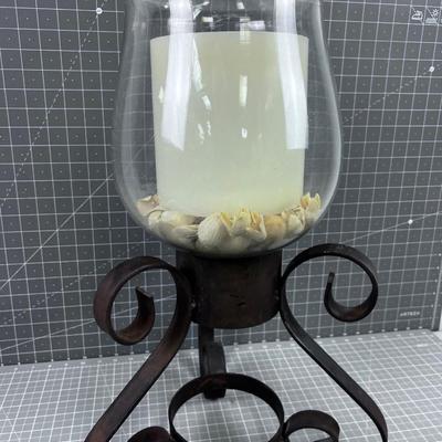 Wrought Iron Base and Glass with Candle, Candle Holder