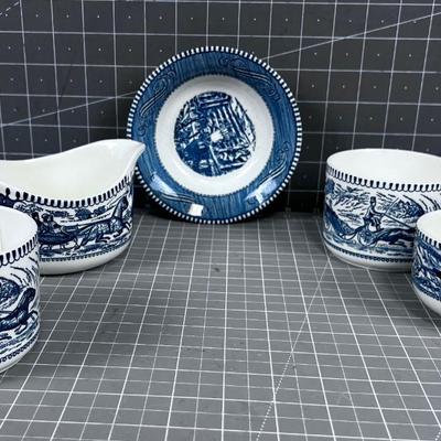 5 Pieces of Vintage Currier & Ives Dinnerware