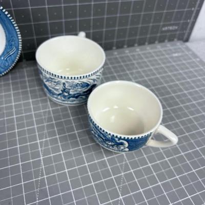 5 Pieces of Vintage Currier & Ives Dinnerware