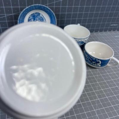 5 Pieces of Vintage Currier & Ives Dinnerware