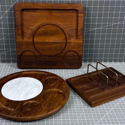 3 Teak Trays  NICE! 