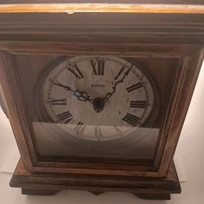Erin Wooden Mantel Battery Operated Clock with Glass Door