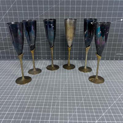 Silver and Brass Champaign FLUTES (6) 