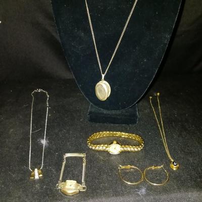 GOLD TONE COSTUME JEWELRY PLUS ELGIN WATCH & MORE