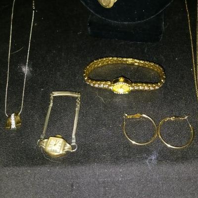 GOLD TONE COSTUME JEWELRY PLUS ELGIN WATCH & MORE