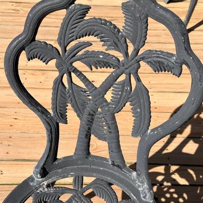 Black Palm Tree Motif Cast Aluminum 3 Piece Bistro Set