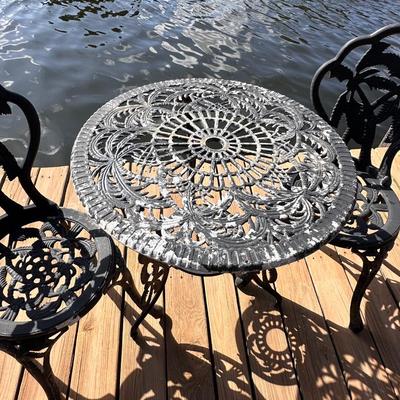 Black Palm Tree Motif Cast Aluminum 3 Piece Bistro Set