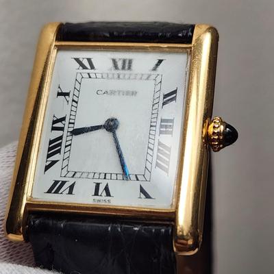 Cartier Tank 18kt Gold Watch Paris w Deployant Buckle