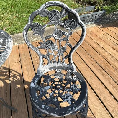 Black Rose Motif Cast Aluminum 3 Piece Bistro Set