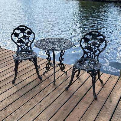 Black Rose Motif Cast Aluminum 3 Piece Bistro Set
