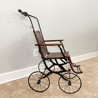 Vtg. Metal & Wood Childs Stroller
