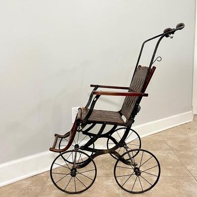 Vtg. Metal & Wood Childs Stroller