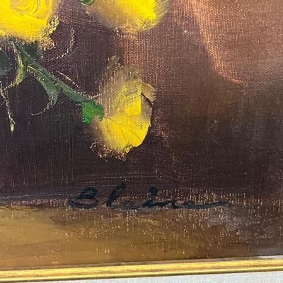 Lot# 139 Framed Signed Blaine Yellow Rose Oil Painting