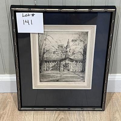 Lot# 141 Old Nassau Hall Princeton Etching by Don Swann