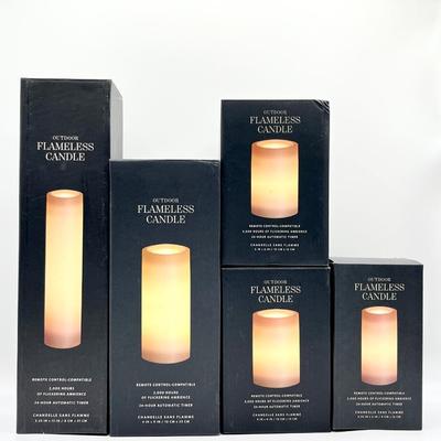 RESTORATION HARDWARE ~ Chandelle Sans Flamme ~ Outdoor Flameless Candles Set Of Five (5)