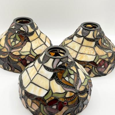 Tiffany Style Light Fixture Shades ~ Set Of Three (3) ~ ~ Stained Glass Shade