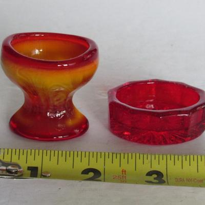 Older Slag Glass Eye Wash Cup and Mosser Red Salt
