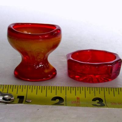 Older Slag Glass Eye Wash Cup and Mosser Red Salt
