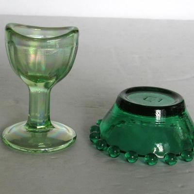 Older Carnival Glass Eye Wash Cup and Boyd Candlewick Salt