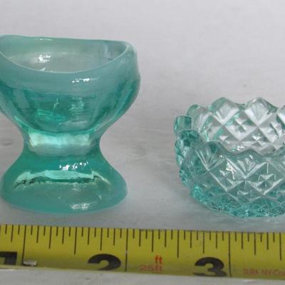 Older Teal Opalescent Eye Wash Cup and Mosser Salt