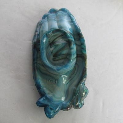 Older Boyd Glass Blue and Gray Slag Calling Card Hand