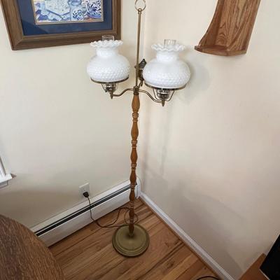 Student Floor Lamp w/Hobnail Milk Glass Shades (DR-RG)