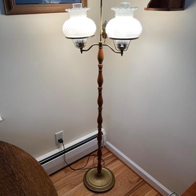 Student Floor Lamp w/Hobnail Milk Glass Shades (DR-RG)
