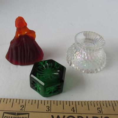 Mosser Glass Salt Dips and Boyd Red Satin Glass Doll