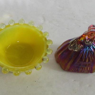 Boyd Glass Candlewick Open Salt and Carnival Glass Doll