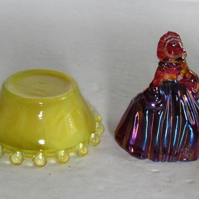 Boyd Glass Candlewick Open Salt and Carnival Glass Doll
