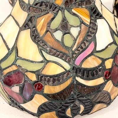 Tiffany Style Bronze Metal Three (3) Light Fixture ~ Stained Glass Shades