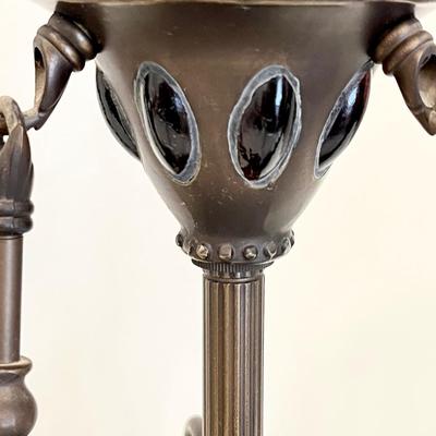 Tiffany Style Bronze Metal Three (3) Light Fixture ~ Stained Glass Shades