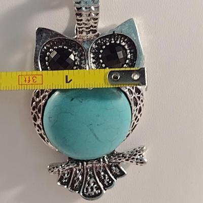 Chunky Owl Necklace with Turquoise Belly (#2)
