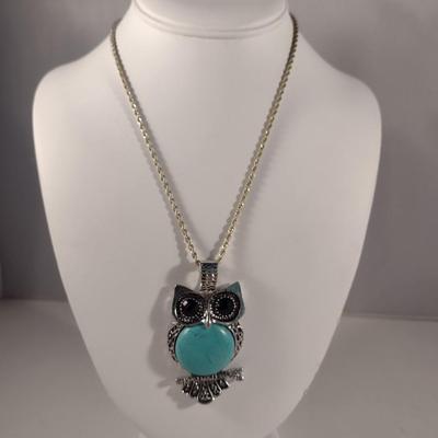 Chunky Owl Necklace with Turquoise Belly (#2)
