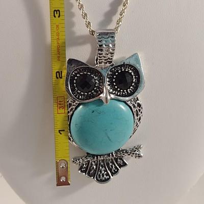 Chunky Owl Necklace with Turquoise Belly (#2)