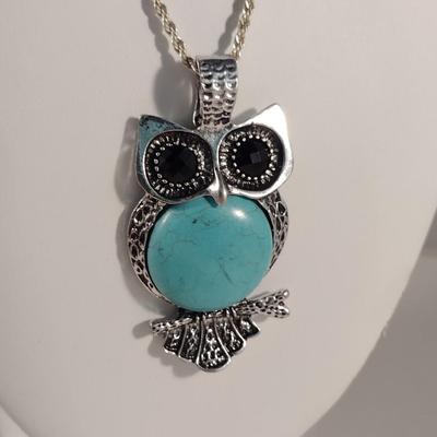 Chunky Owl Necklace with Turquoise Belly (#2)
