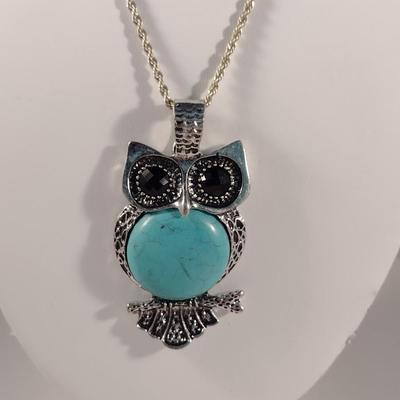 Chunky Owl Necklace with Turquoise Belly (#2)