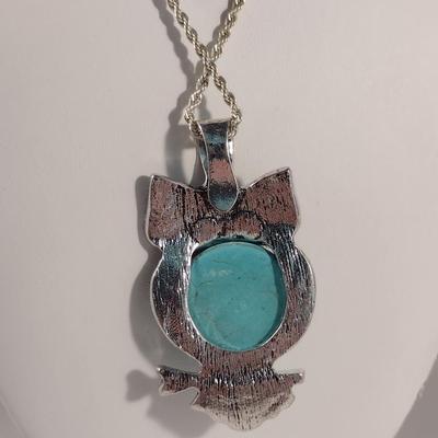 Chunky Owl Necklace with Turquoise Belly (#2)