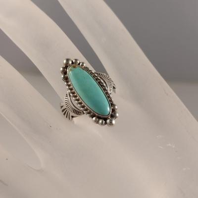 Collection of Sterling Silver and Turquoise Jewelry- Bracelet, Pendant, and Ring (#3)
