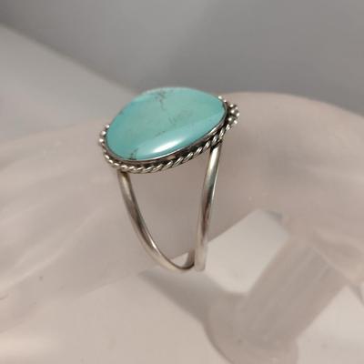 Collection of Sterling Silver and Turquoise Jewelry- Bracelet, Pendant, and Ring (#3)