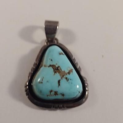 Collection of Sterling Silver and Turquoise Jewelry- Bracelet, Pendant, and Ring (#3)