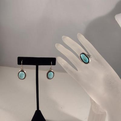 Collection of Sterling Silver and Turquoise Jewelry- Earrings and Ring (#4)