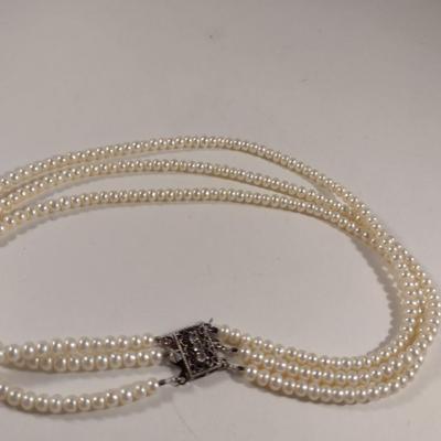 Three Strand Pearl Necklace and Bracelet (#11)