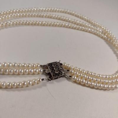 Three Strand Pearl Necklace and Bracelet (#11)