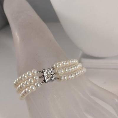 Three Strand Pearl Necklace and Bracelet (#11)