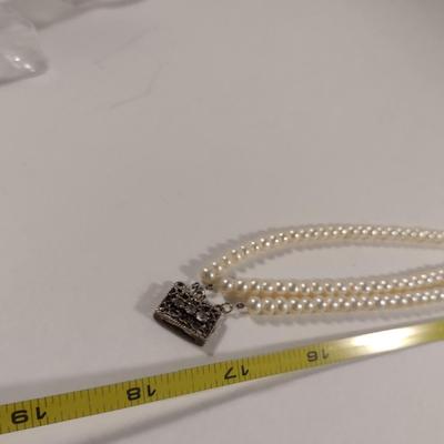 Three Strand Pearl Necklace and Bracelet (#11)