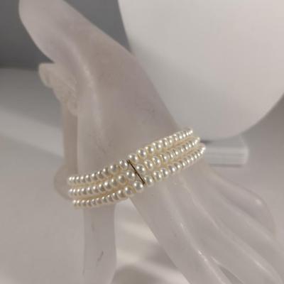 Three Strand Pearl Necklace and Bracelet (#11)