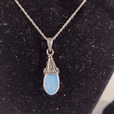 Sterling Silver Moonstone Jewelry Set- Necklace and Earrings (#12)